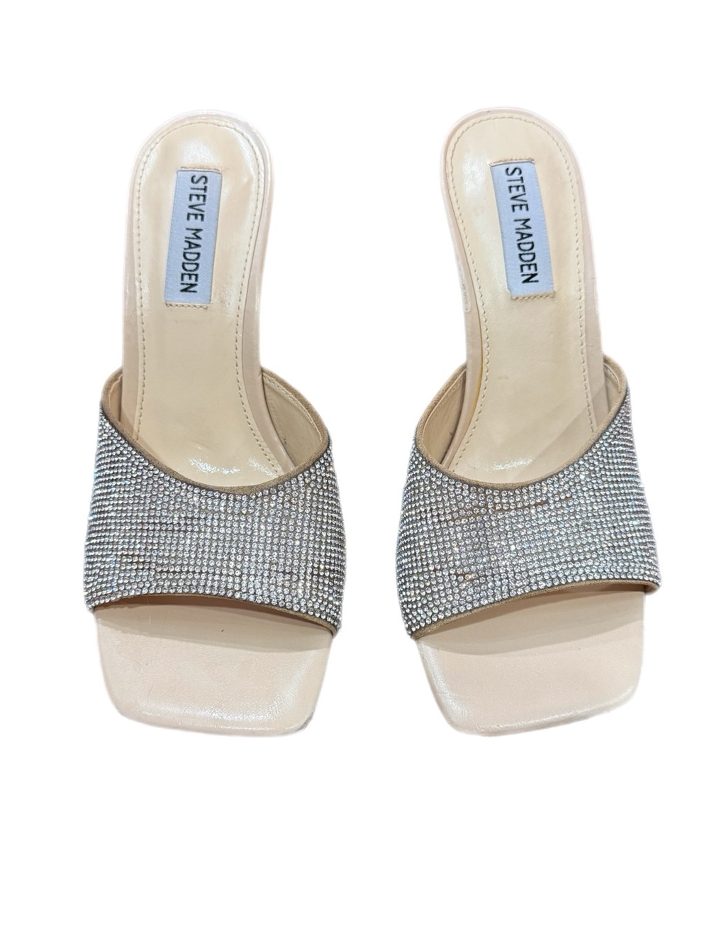 Steve Madden Nude Crystal-Embellished Slide Mules